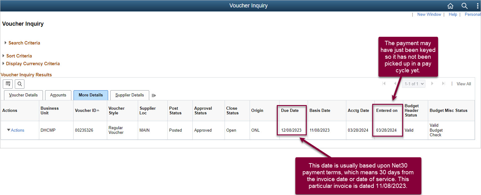 screenshot showing date payment was entered