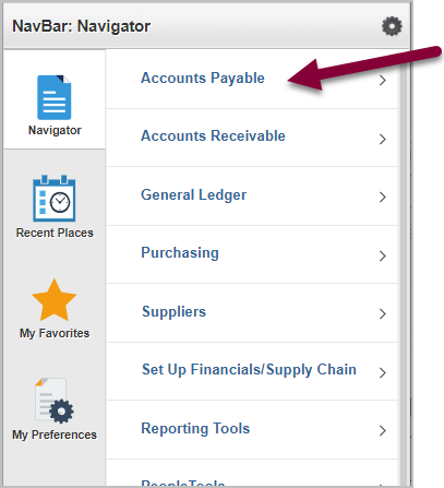 screenshot of Accounts Payable on menu