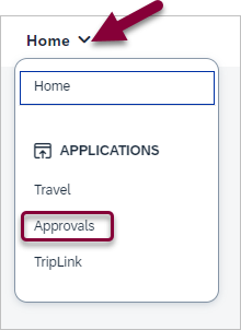 screenshot showing Approvals on menu