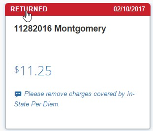 screenshot showing Returned expense report