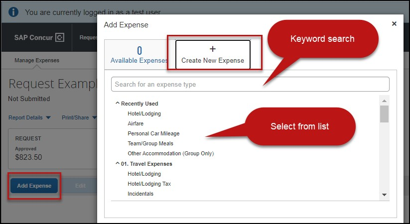 screenshot showing Create New Expense button