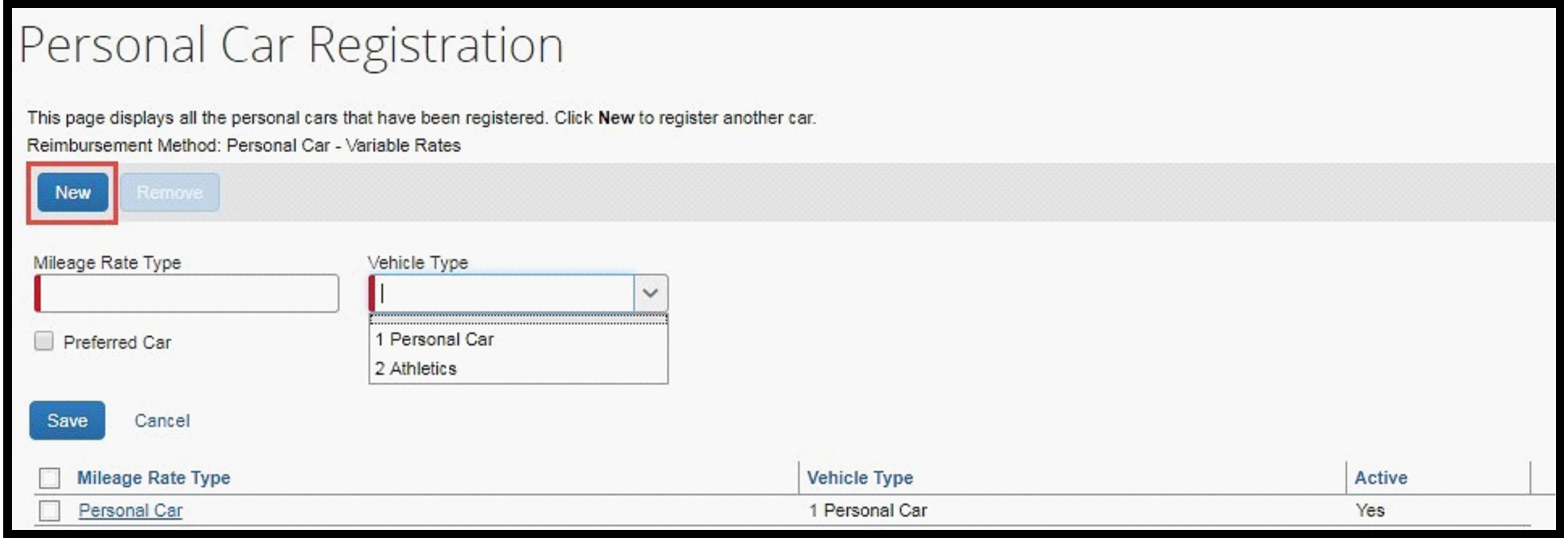 screenshot of personal car registration