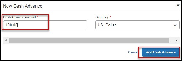 screenshot showing cash advance details