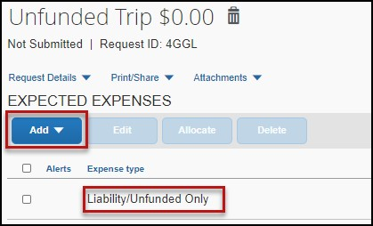 screenshot showing liability/unfunded option