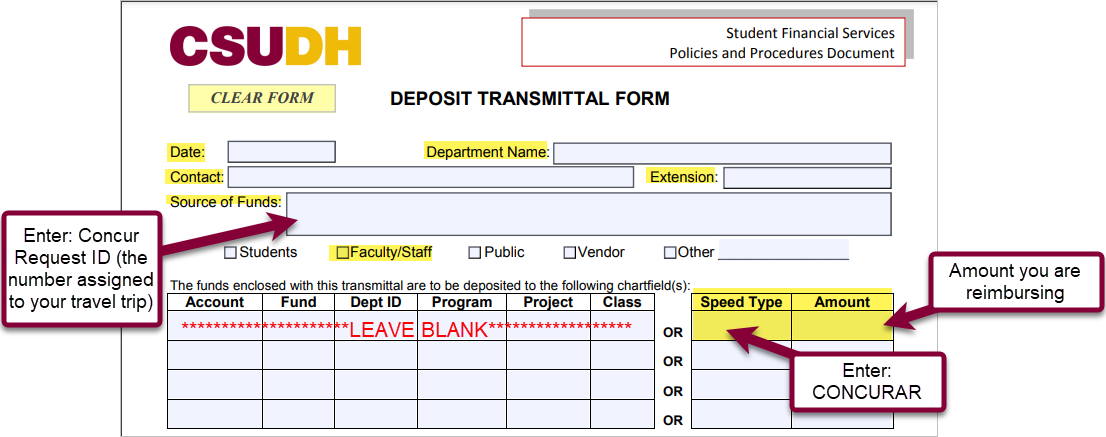 image of Deposit Transmittal form