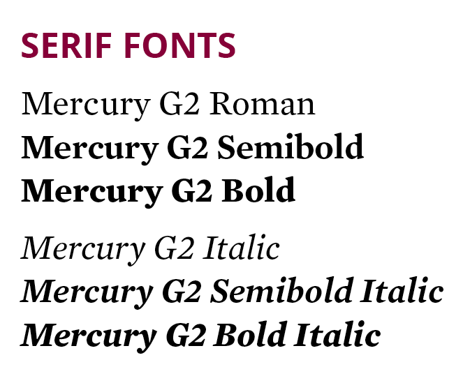 serif font Mercury at different font weights