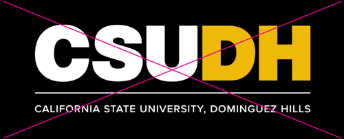 csudh logo misuse. Do not use white and yellow logo color combo on black background.