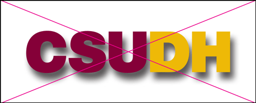 csudh logo misuse. Do not apply drop shadows or other visual effects.