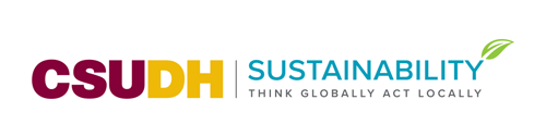 CSUDH co-branded logo example. CSUDH Sustainability - horizontal with tagline