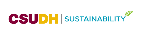 CSUDH co-branded logo example. CSUDH Sustainability - horizontal 