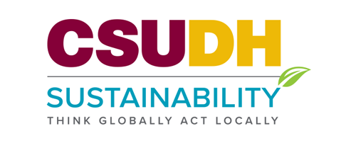 CSUDH co-branded logo example. CSUDH Sustainability - stacked with tagline