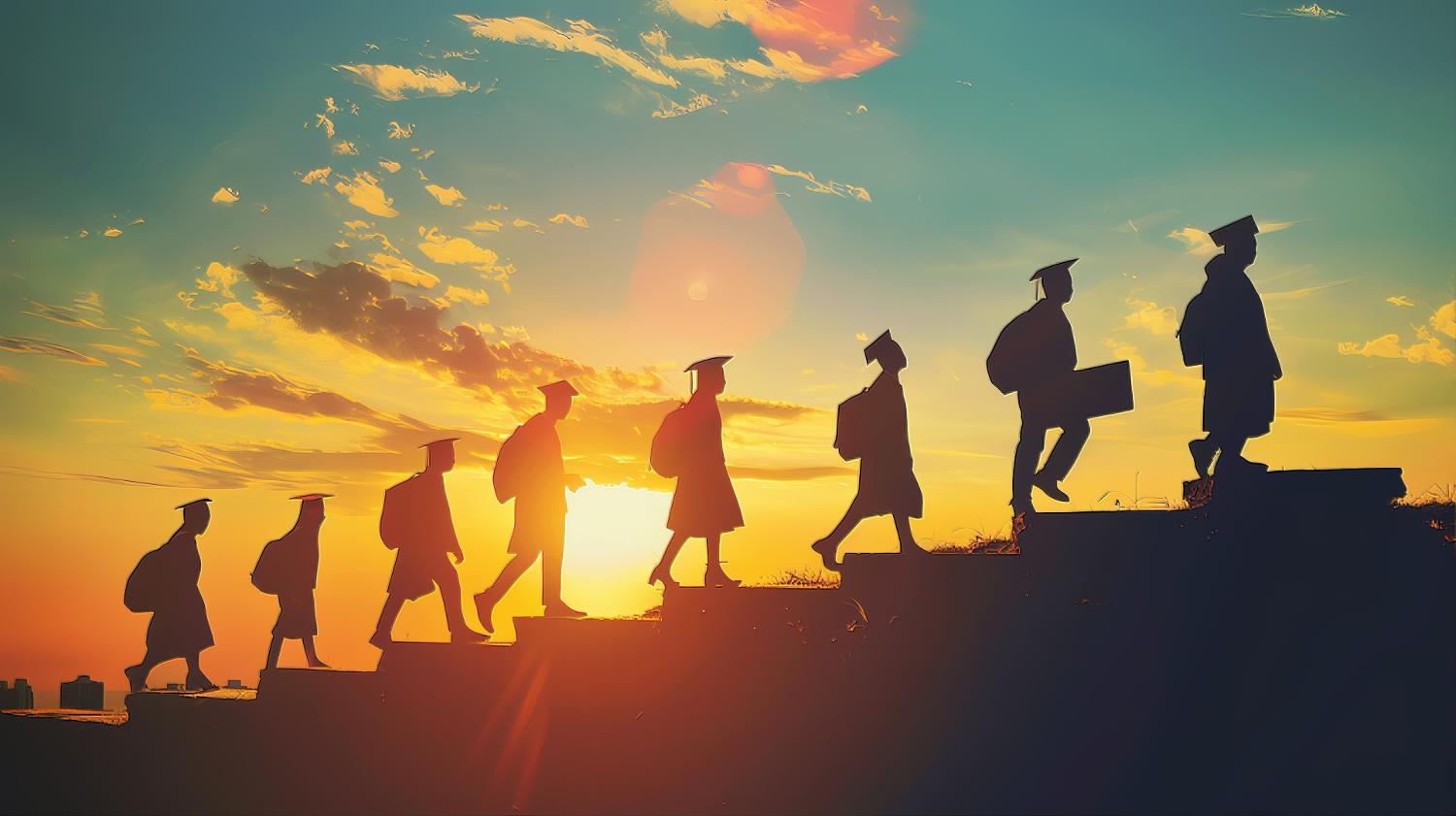 image of graduates walking up steps