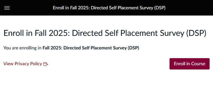 Enroll in Fall 2025: Directed Self Placement Survey 