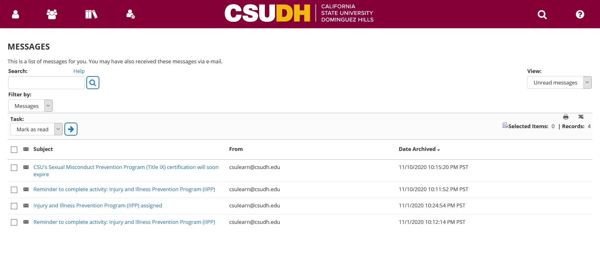 CSU Learn Message Inbox