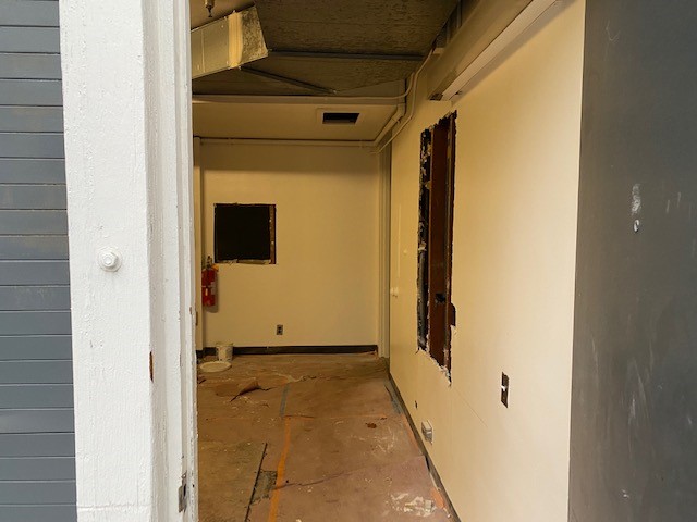 Under construction food pantry viewed from the entrance