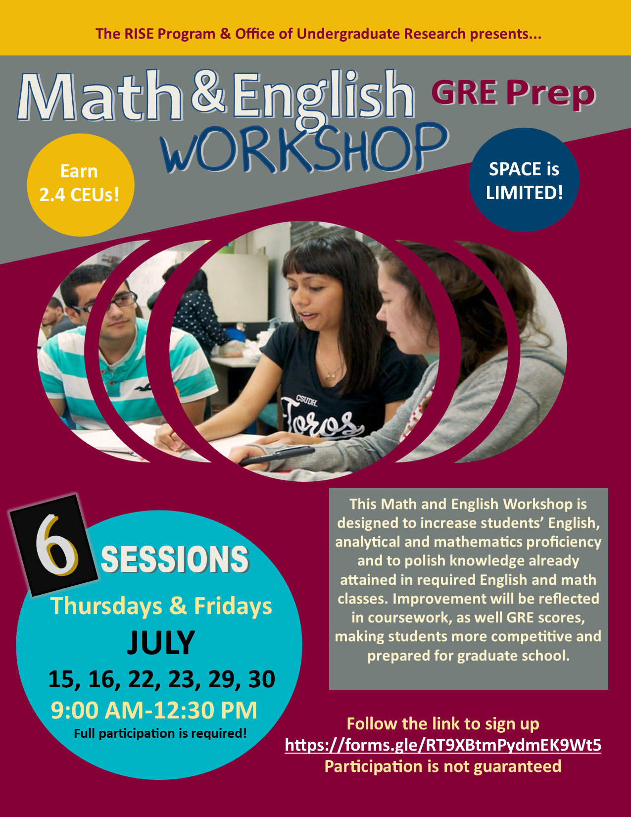 Math & English (GRE Prep) Workshop- Summer '21