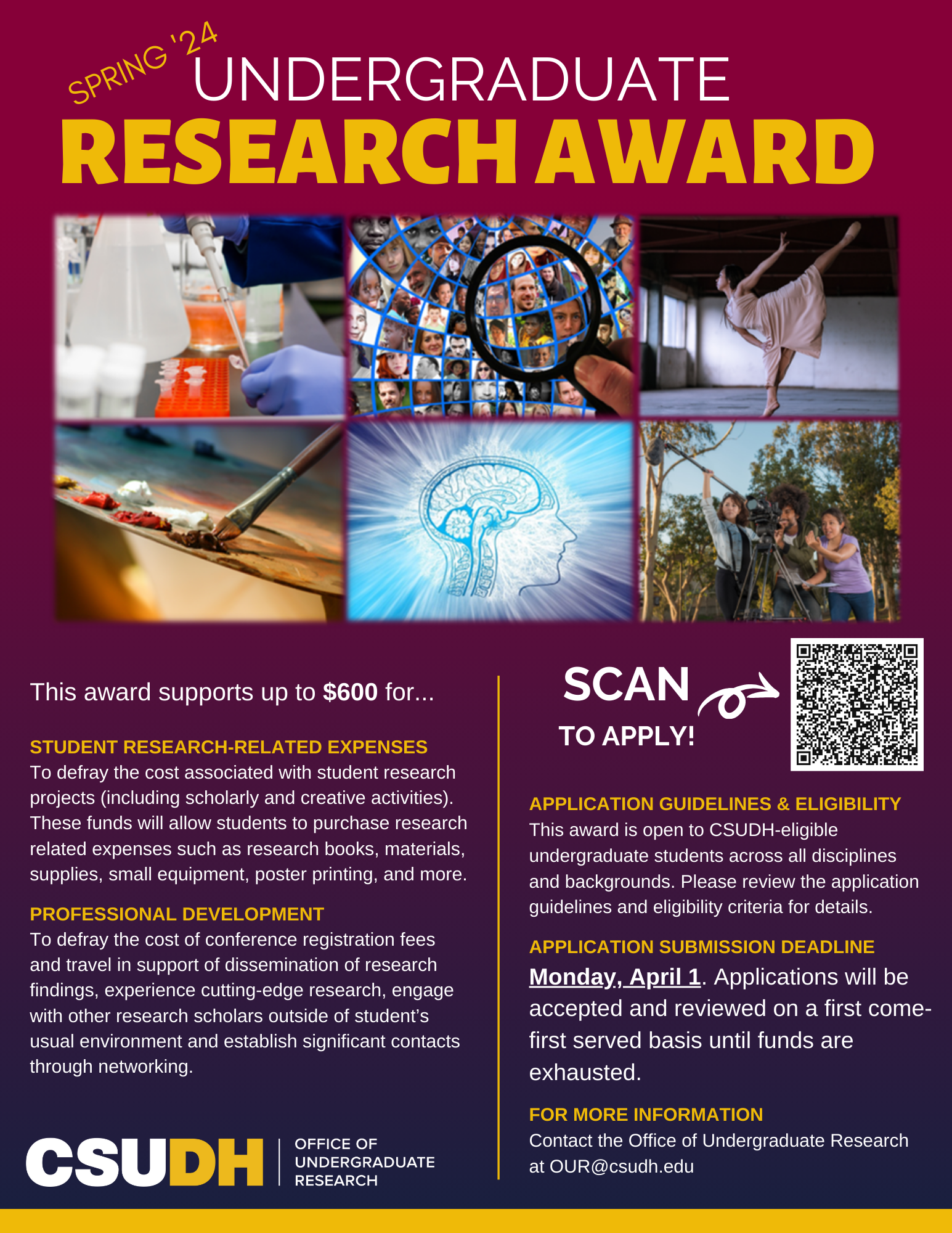OUR Spring '24 Undergraduate Research Award Flyer