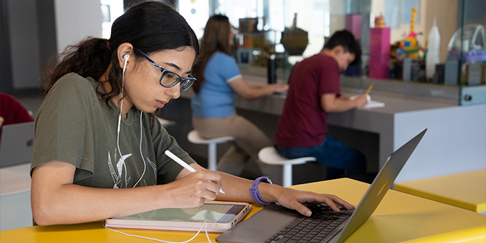 Student working on laptop